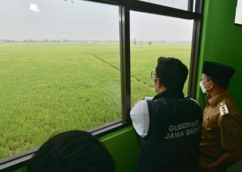 Gubernur Jawa Barat, Ridwan Kamil ketika meninjau lahan untuk pembangunan danau retensi
